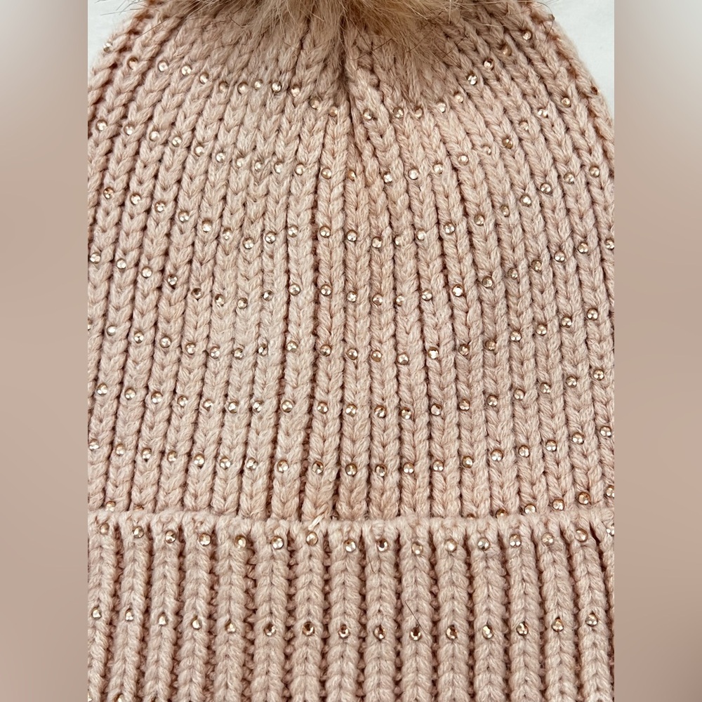 Ann Taylor blush pink crystal knit beanie - Picture 3 of 4